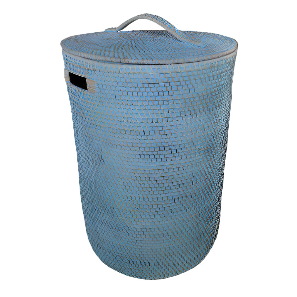 Rattan Laundry Basket in Blue Wash