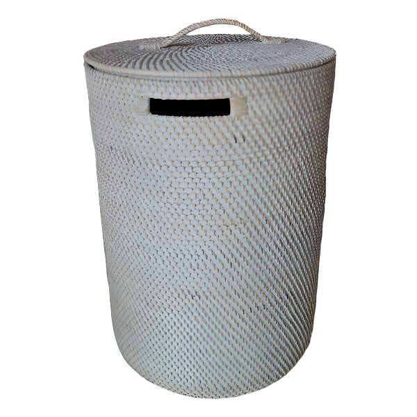 Rattan Laundry Basket in Whitewash Finish