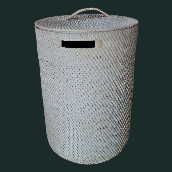 Rattan Laundry Basket in Whitewash Finish